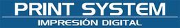 Texto del logotipo: "PRINT SYSTEM" y "IMPRESIÓN DIGITAL" en fondo azul.