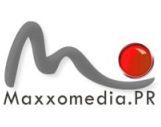 Graues "M" mit rotem Punkt und Text "Maxxomedia.PR" darunter.