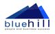 Blaues Berg-Logo mit Text: "bluehill". Darunter: "people and business success".