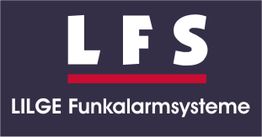Logo von LFS Lilge Funkalarmsysteme, weißer Text auf dunkelblauem Hintergrund.
