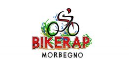 Logo di BIKERAP Morbegno con disegno stilizzato di ciclista e sfondo colorato.