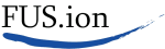 Text „FUS.ion“ mit blauem Pinselstrich darunter.