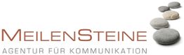 Logo der Kommunikationsagentur "MeilenSteine" mit flachen Steinen auf der rechten Seite.