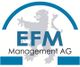 Logo der EFM Management AG mit stilisiertem Löwen und blauen Bögen.