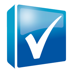 Blaues Quadrat mit weißem Häkchen in der Mitte.