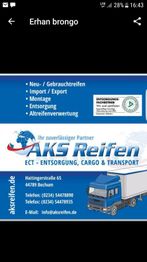 Werbung für AKS Reifen mit Kontaktinfos. Dienstleistungen: Reifen, Entsorgung, Cargo, Transport.