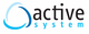 Logo mit blauem Kreissymbol, daneben der Text „active system“ in Schwarz und Blau.