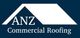 Illustration of ANZ Commercial Roofing with a stylized white roof graphic on a dark background.