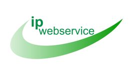 Logo mit grünem Schriftzug "ip webservice" und geschwungenem, grünem Bogen darunter.
