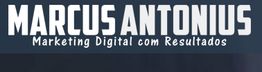 Texto: "Marcus Antonius - Marketing Digital com Resultados" em fundo azul escuro.