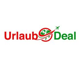 Logo von "Urlaub Deal" in Rot und Grün mit Weltkugel und Flugzeugmotiv.