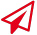 Rotes Papierflugzeug-Symbol auf weißem Hintergrund.