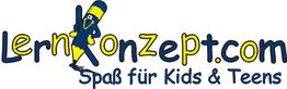 Bild zeigt "Lernkonzept.com" Logo mit einem fröhlichen Bleistift, Slogan: Spaß für Kids & Teens.