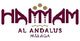 Logotipo de Hammam Al Ándalus Málaga, texto en granate con coronas doradas.