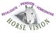 Logo met paard, tekst: "Revalidatie - Pension - Homeopathie, Horse Vision".