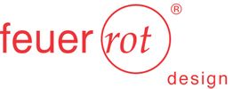 Logo mit rotem Schriftzug: "feuerrot design" in modernem Stil.