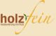 Logo mit Schriftzug "holzfein" und einem Blatt. Darunter steht "restaurierung veredeln".