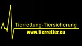Schwarzer Hintergrund, gelber Herzschlag-Linie mit Text: "Tierrettung-Tiersicherung www.tierretter.eu".