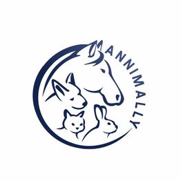 Logo mit Tierköpfen: Pferd, Hund, Katze, Kaninchen in Kreisform. Text: "ANNIMALLY".