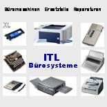 Collage aus Bürotechnik-Produkten von ITL Bürosysteme, darunter Drucker und Kopierer.