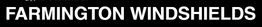 Text "FARMINGTON WINDSHIELDS" on a black background.