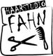 Logo des Haarstudios Fahn mit Schere und Kamm, schwarz-weiß gestaltet.