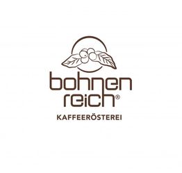 Logo von Bohnenreich Kaffeerösterei mit Kaffeebohnen und Blättern.