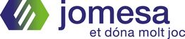 Logo de Jomesa con un diseño hexagonal verde y azul, y texto "et dóna molt joc".