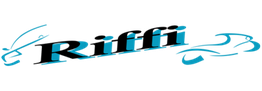 Logo met sierlijke blauwe tekst 'Riffi' en decoratieve elementen.
