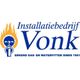 Logo van Installatiebedrijf Vonk, met vlam en tekst: "Erkend gas- en waterfitter sinds 1961."