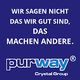 Blauer Hintergrund mit schriftlichem Zitat und dem Logo "purway Crystal Group".