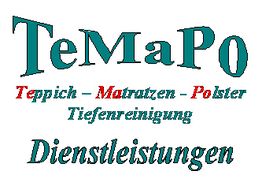 Textgrafik: "TeMaPo" - Teppich-Matratzen-Polster-Tiefenreinigung, Dienstleistungen.