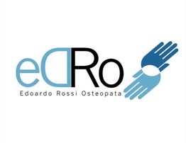 Logo con scritta "eDRO" e nome "Edoardo Rossi Osteopata", due mani blu sovrapposte a destra.
