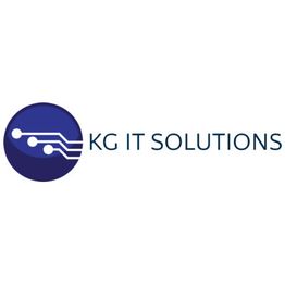 Logo von KG IT Solutions mit blauem Kreis und weißen Schaltkreislinien.