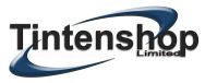 Logo mit Text "Tintenshop Limited" in Schwarz, umgeben von blauem Bogen.