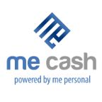 "Logo mit Schriftzug 'me cash', darunter 'powered by me personal', oben blaues Symbol."