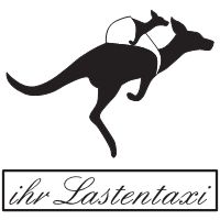 Silhouette eines Kängurus mit kleinem Känguru im Beutel. Text: „ihr Lastentaxi“.