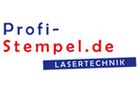 Logo mit Text "Profi-Stempel.de" in Blau und Rot, darunter "LASERTECHNIK" in Blau.