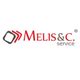 Logo "Melis & C. Service" con due quadrati sovrapposti in rosso e marrone.