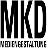Textlogo mit den Buchstaben "MKD" und dem Wort "Mediengestaltung" darunter in Schwarz.