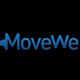 "Logo met blauwe tekst 'MoveWell' en een biceps-illustratie, op een zwarte achtergrond."