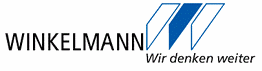 Logo von Winkelmann mit Slogan „Wir denken weiter“ in blauer und schwarzer Schrift.