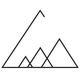 Ein minimalistisches Berglogo mit schwarzen Linien, die Bergspitzen darstellen.