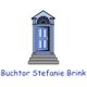 Illustration: Blaues Tür-Logo mit dem Text "Buchtor Stefanie Brink" darunter.