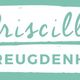 Tekstlogo met de naam "Priscilla Vreugdenhil" op een mintgroene achtergrond.