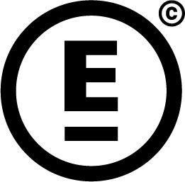 Schwarzes "E" in einem Kreis mit einem kleinen Copyright-Symbol oben rechts.