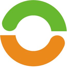 Grünes und orangefarbenes Halbkreis-Design, das zusammen einen stilisierten Kreis bildet.