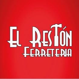 Texto "El Restón Ferretería" en fondo rojo con un martillo en la letra "R".