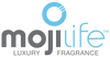 Logo with "moji" in gray and "life" in blue, featuring a circular blue design above the text.