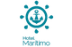 Logotipo del Hotel Marítimo con un ancla azul en un círculo que asemeja un sol.